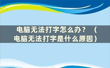 电脑无法打字怎么办？ （电脑无法打字是什么原因）